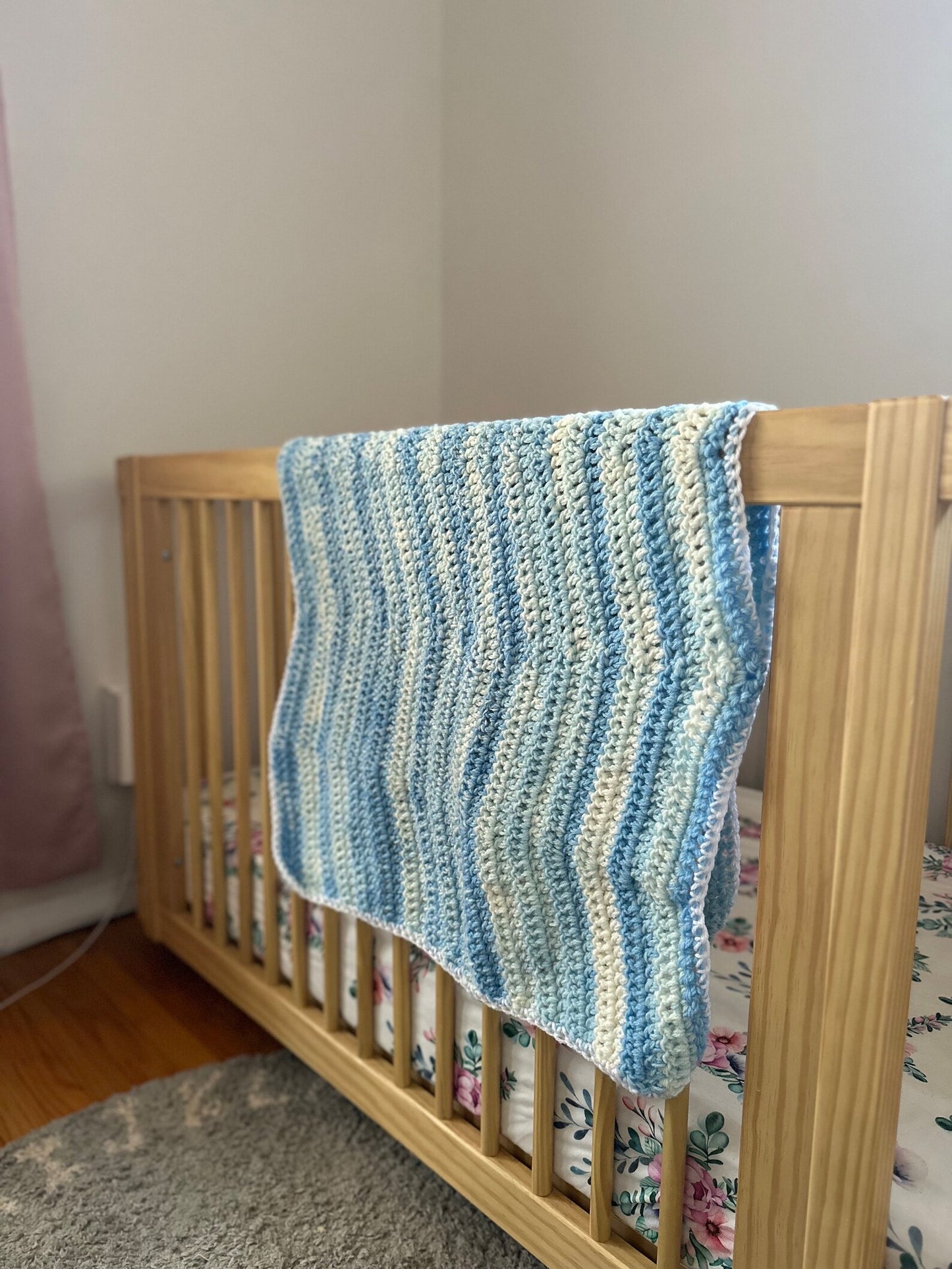 Multicolor Blue Wave Handmade Crochet Baby Blanket