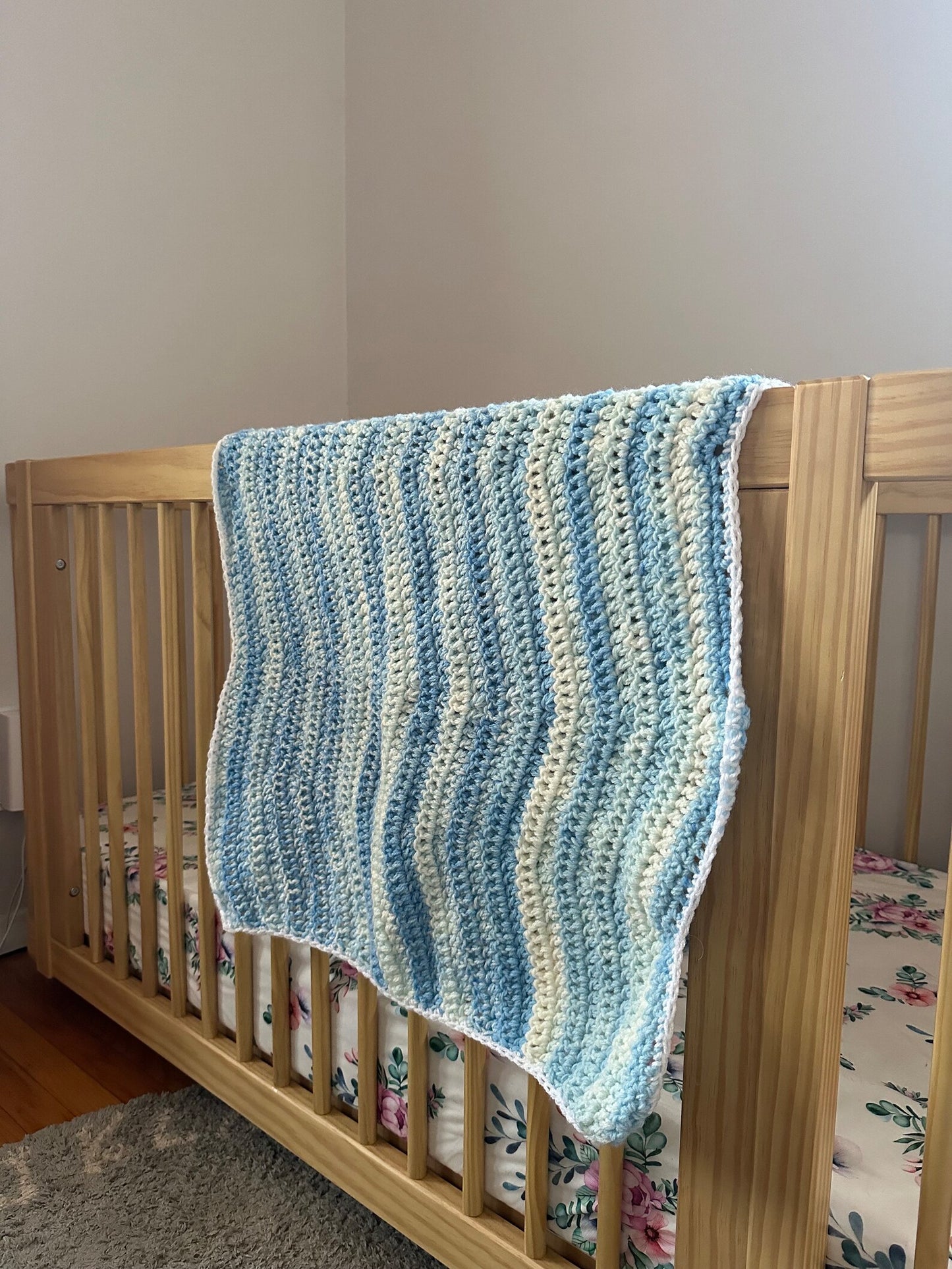 Multicolor Blue Wave Handmade Crochet Baby Blanket