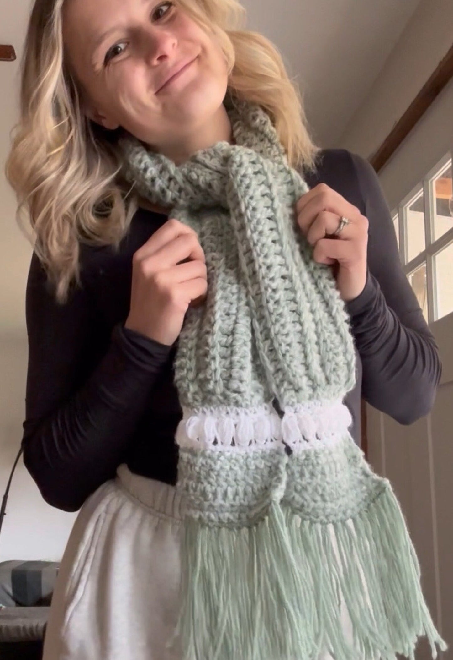 Sage Bubble Fringe Scarf