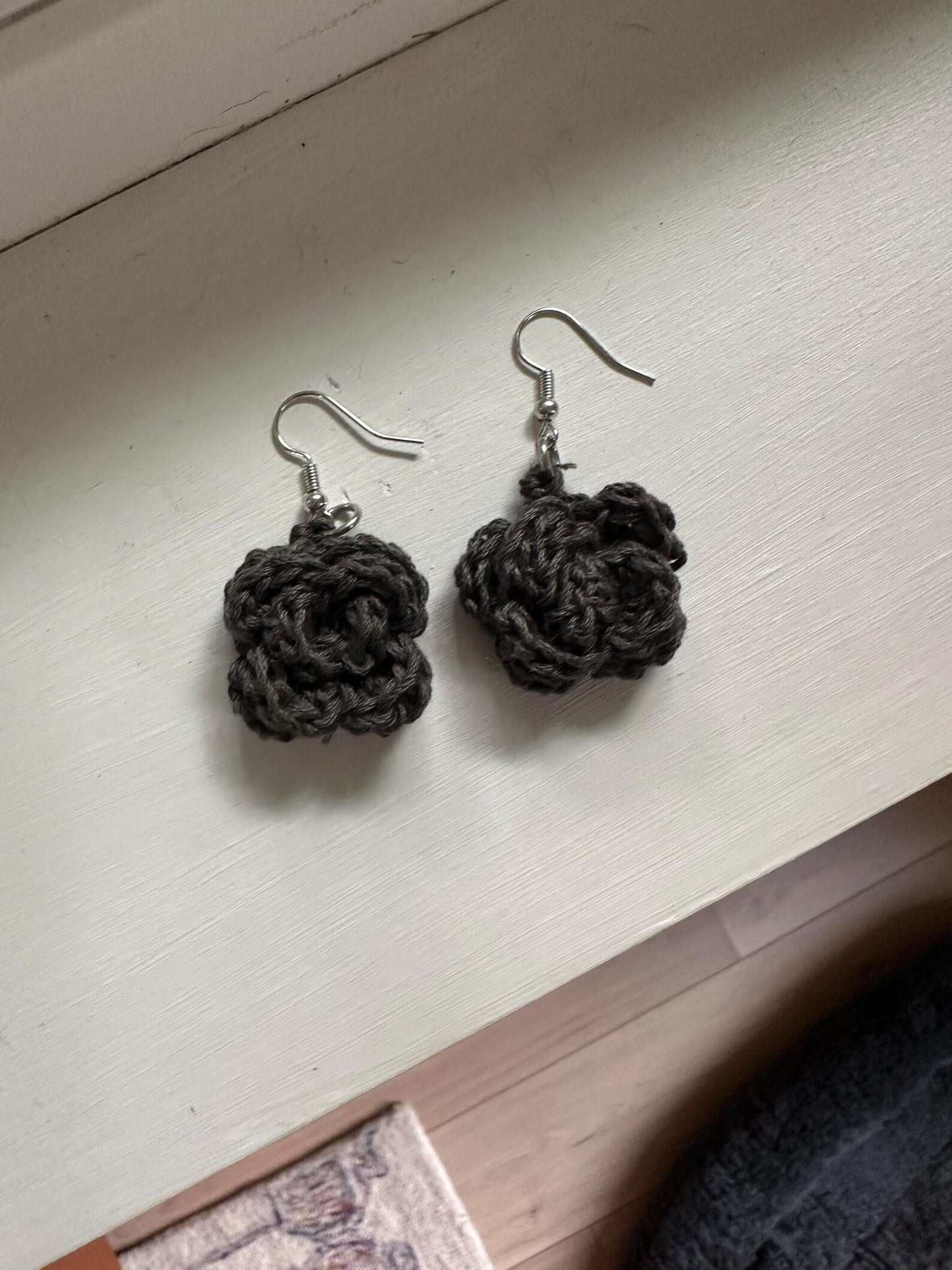 Charcoal Rose Hand Crocheted Earrings