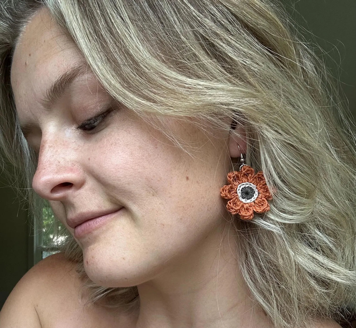 Fall Flower Hand Crocheted Earrings