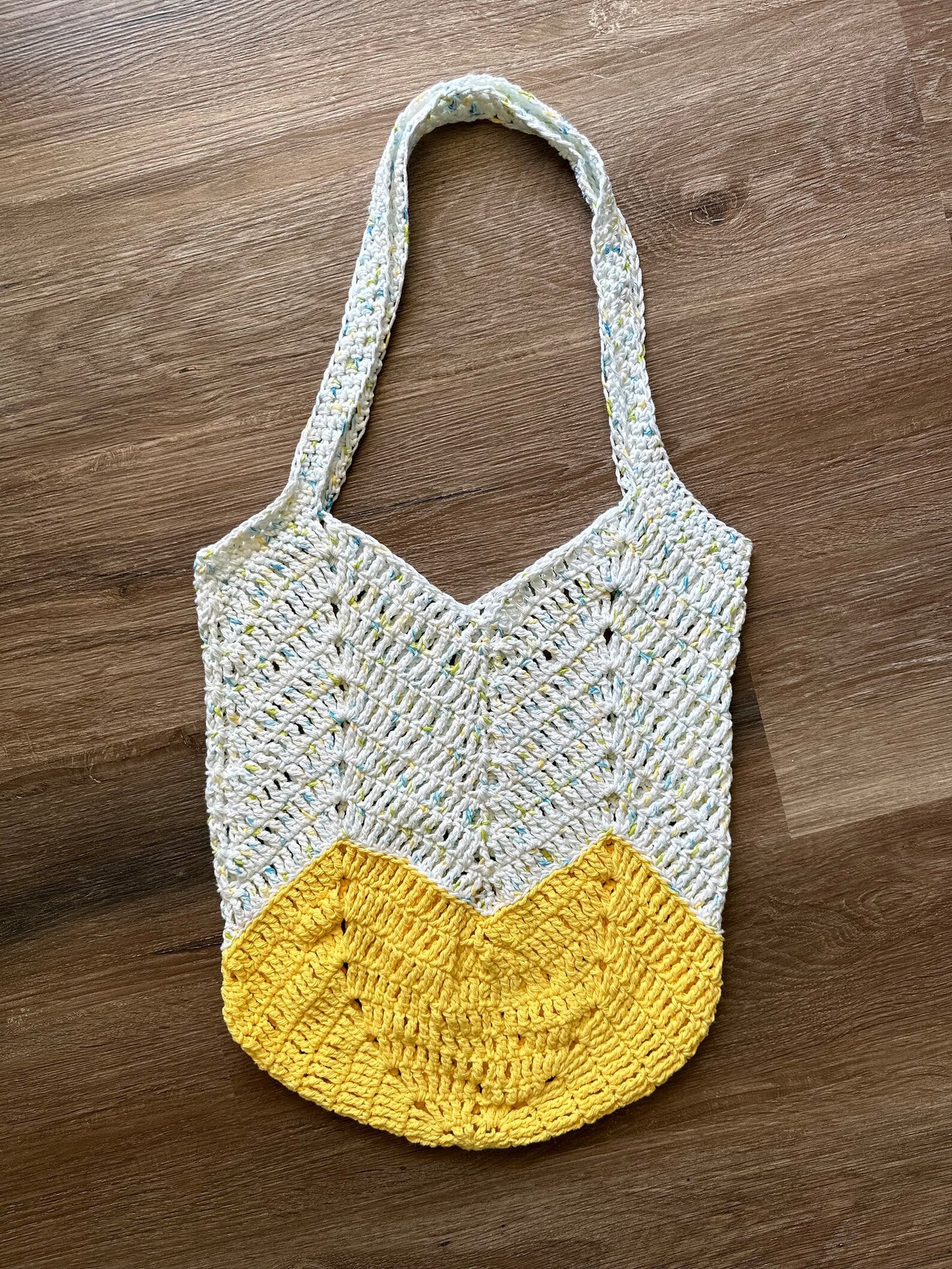 Handmade Crochet Market Bag - Yellow/White Cotton