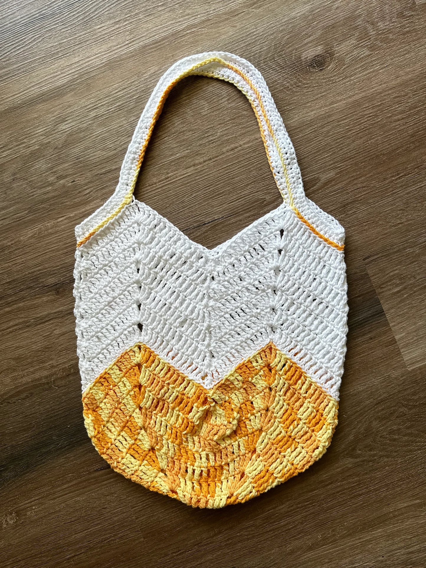 Handmade Crochet Market Bag - Orange/Yellow Cotton