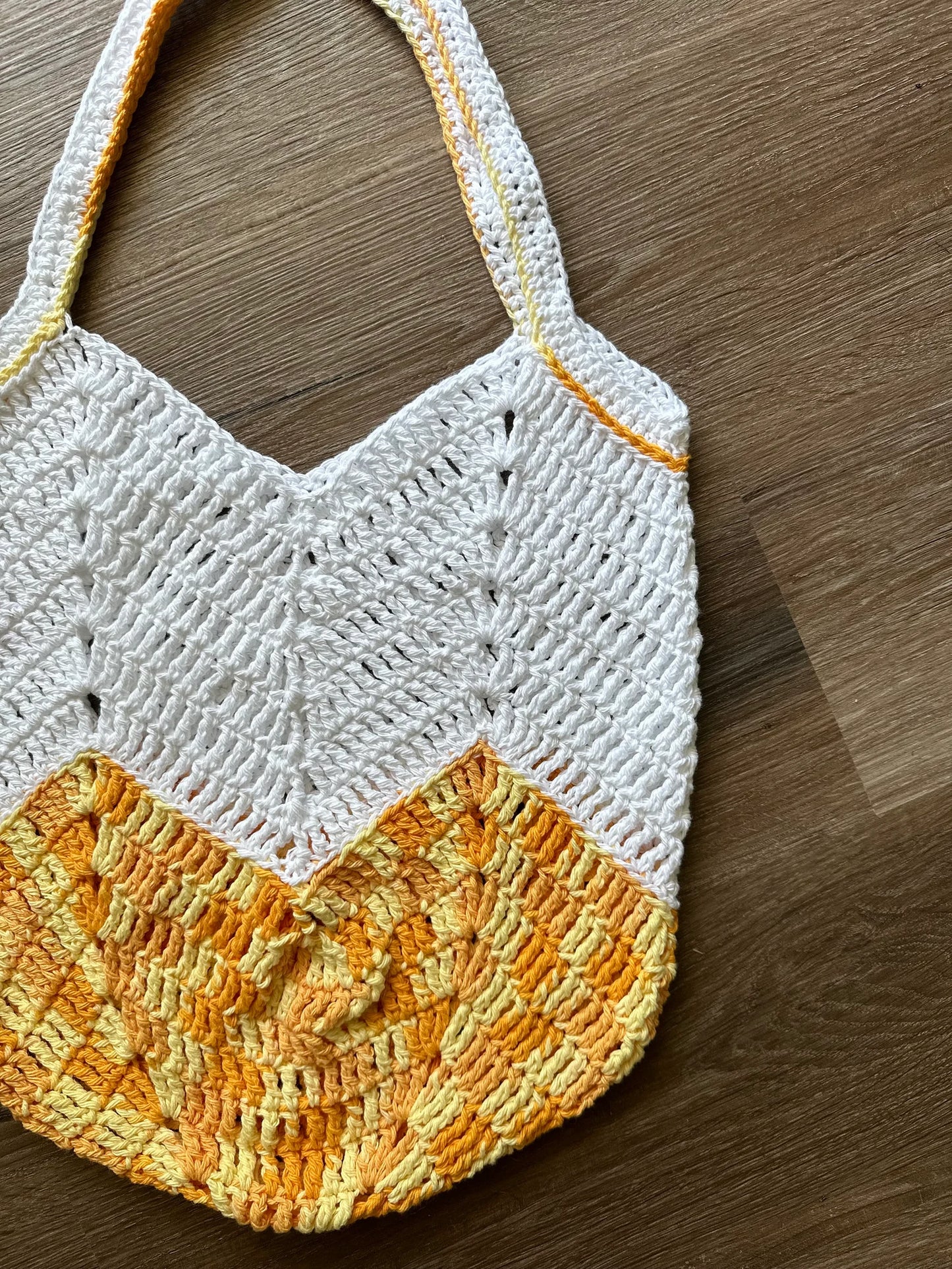 Handmade Crochet Market Bag - Orange/Yellow Cotton