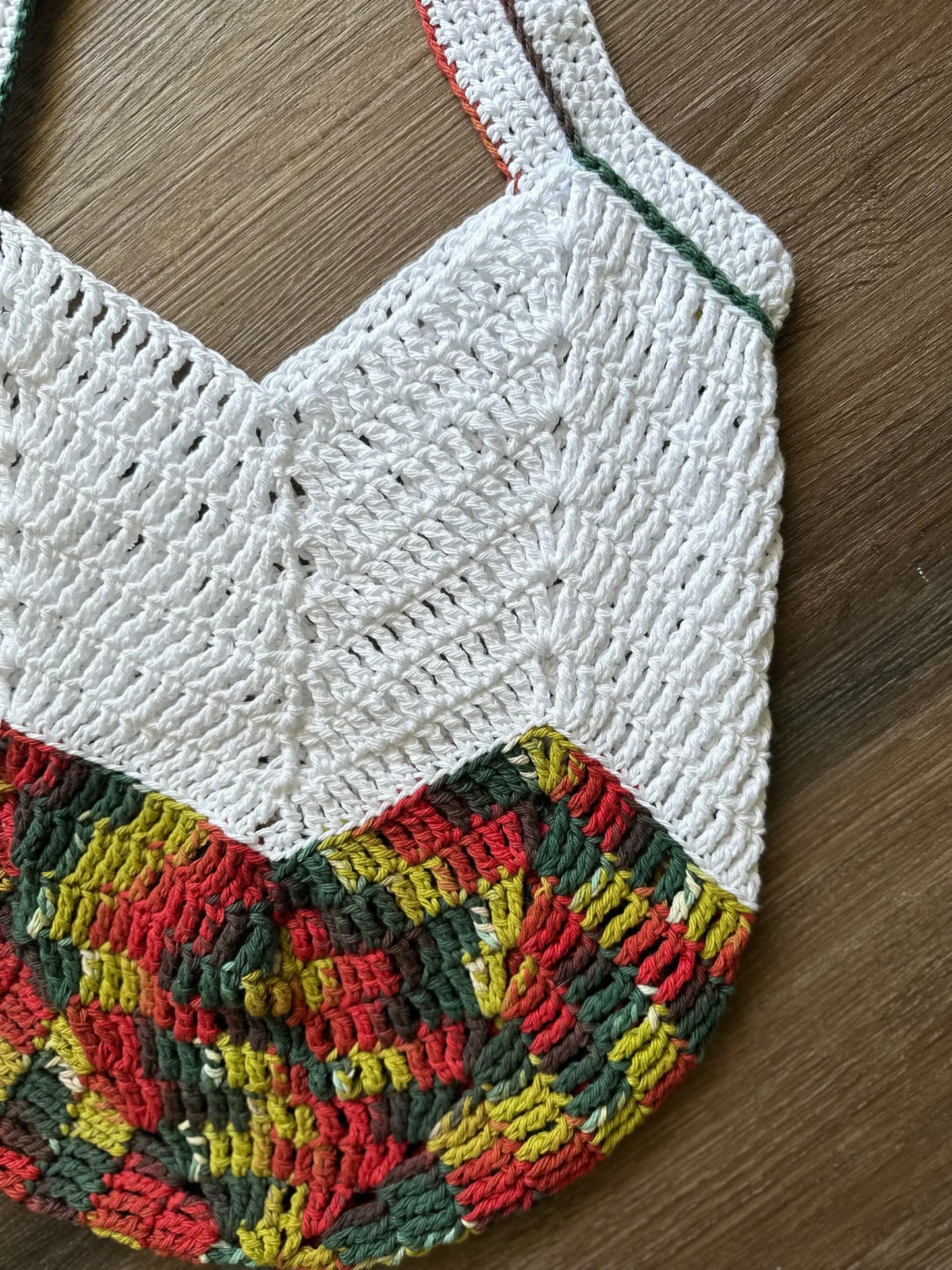 Handmade Crochet Market Bag - Red/Green Cotton