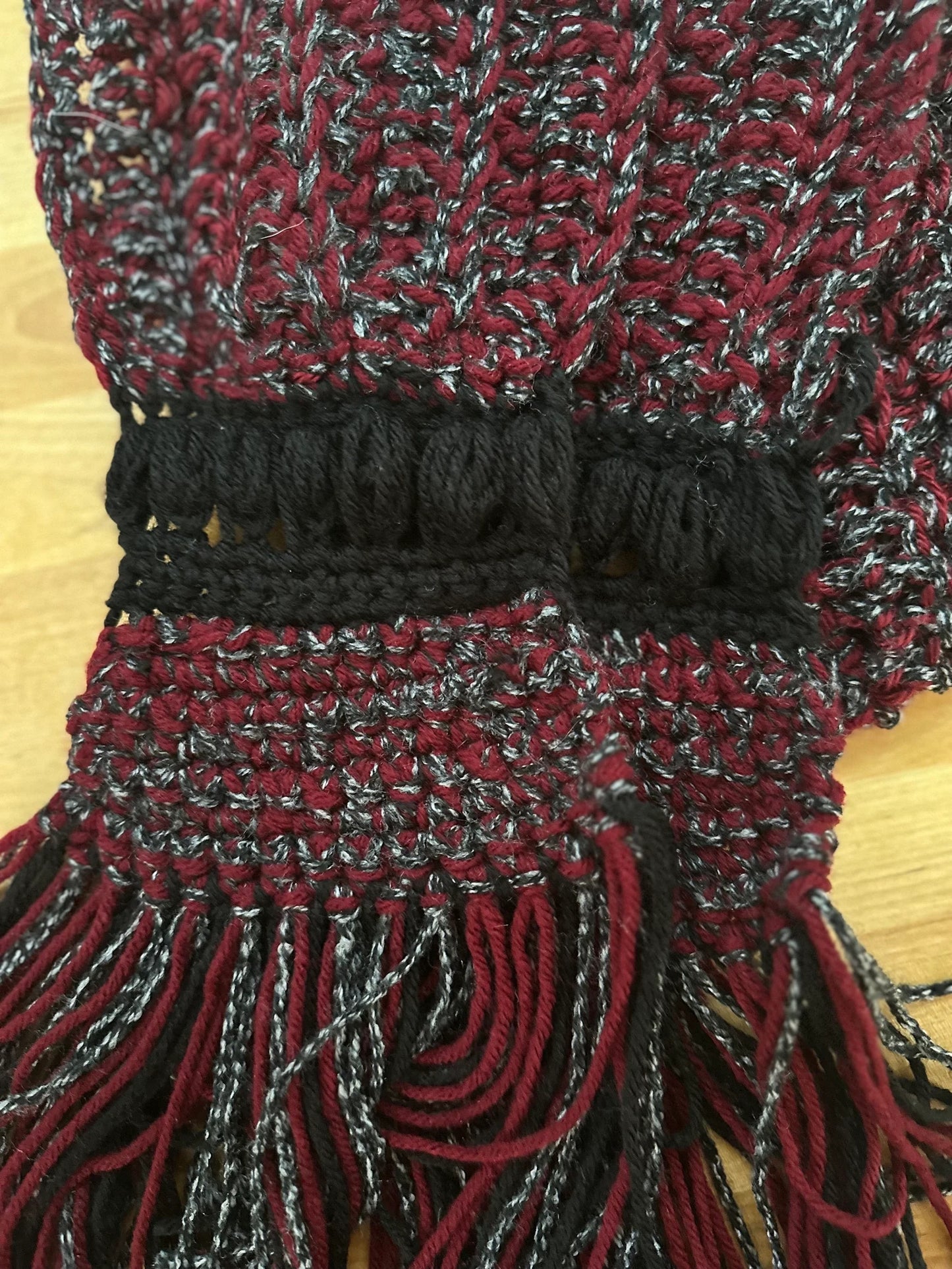 Charcoal Maroon Bubble Fringe Scarf