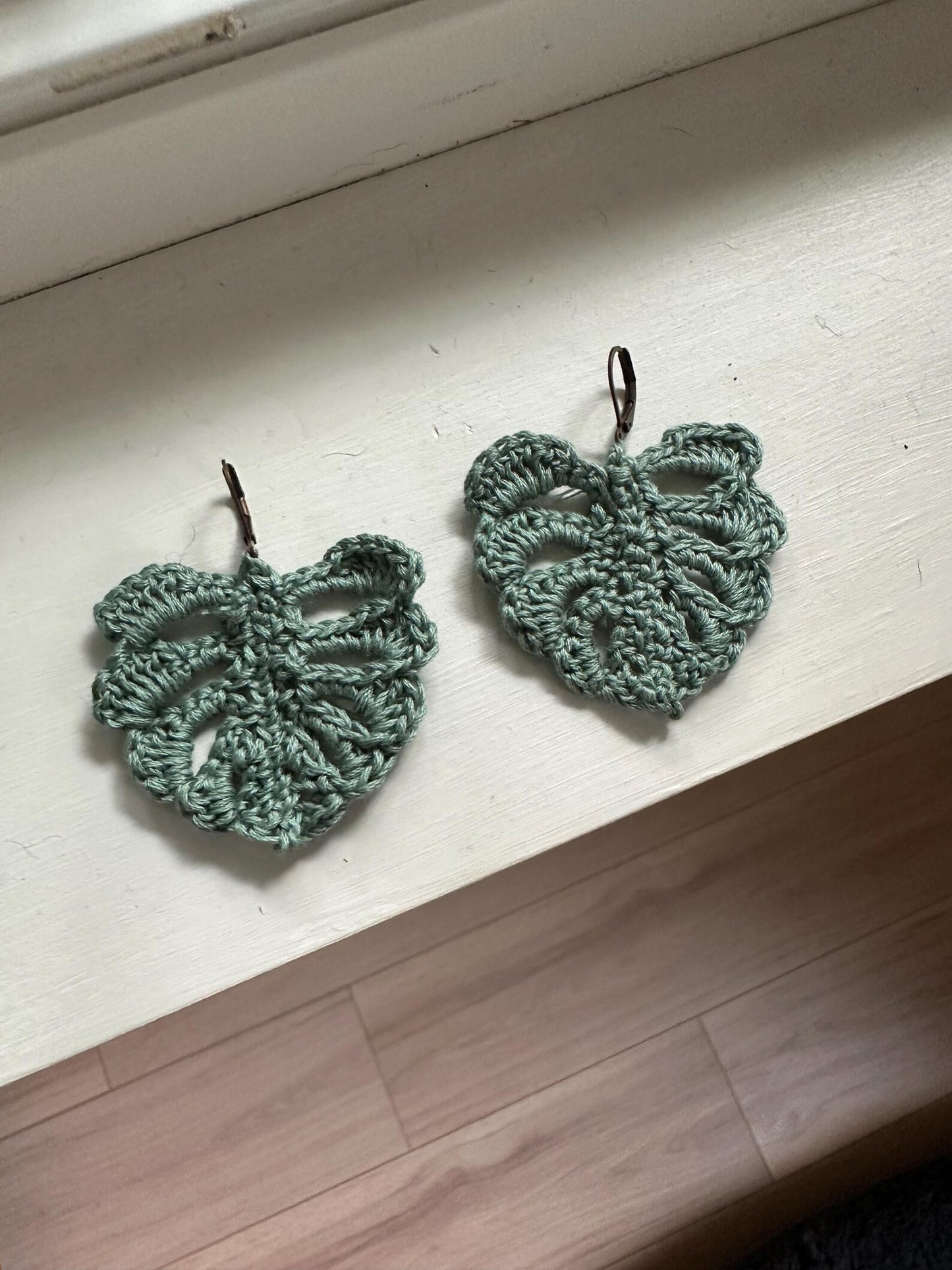 Monstera Leaf Hand Crocheted Earrings