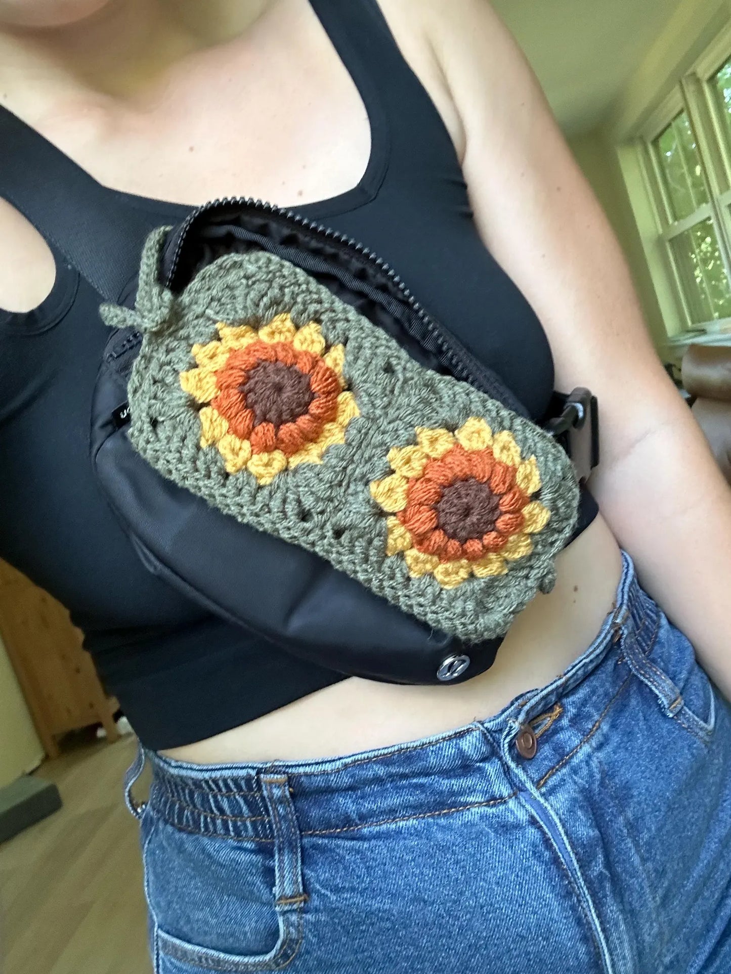 Sunflower/Green Sunburst Sunglasses Case with Belt Bag Attachment