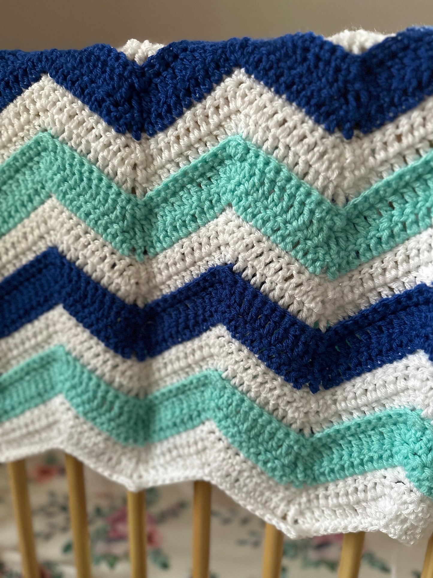 Handmade Crochet Blue Serenity Chevron Baby Blanket
