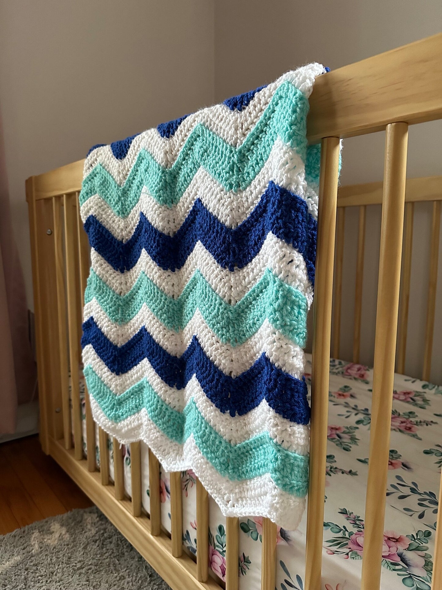 Handmade Crochet Blue Serenity Chevron Baby Blanket