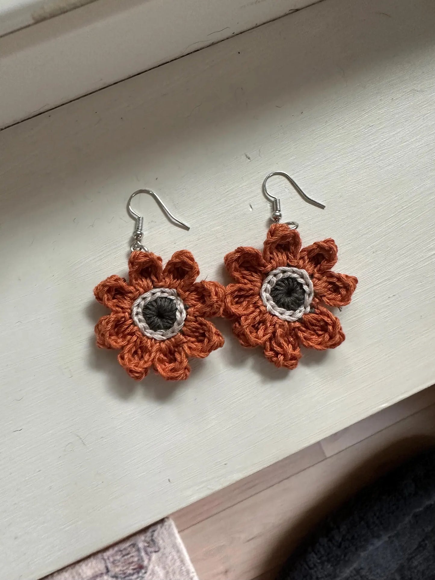 Fall Flower Hand Crocheted Earrings