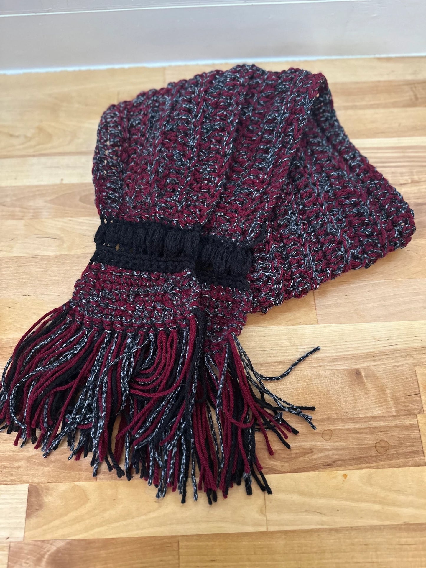 Charcoal Maroon Bubble Fringe Scarf