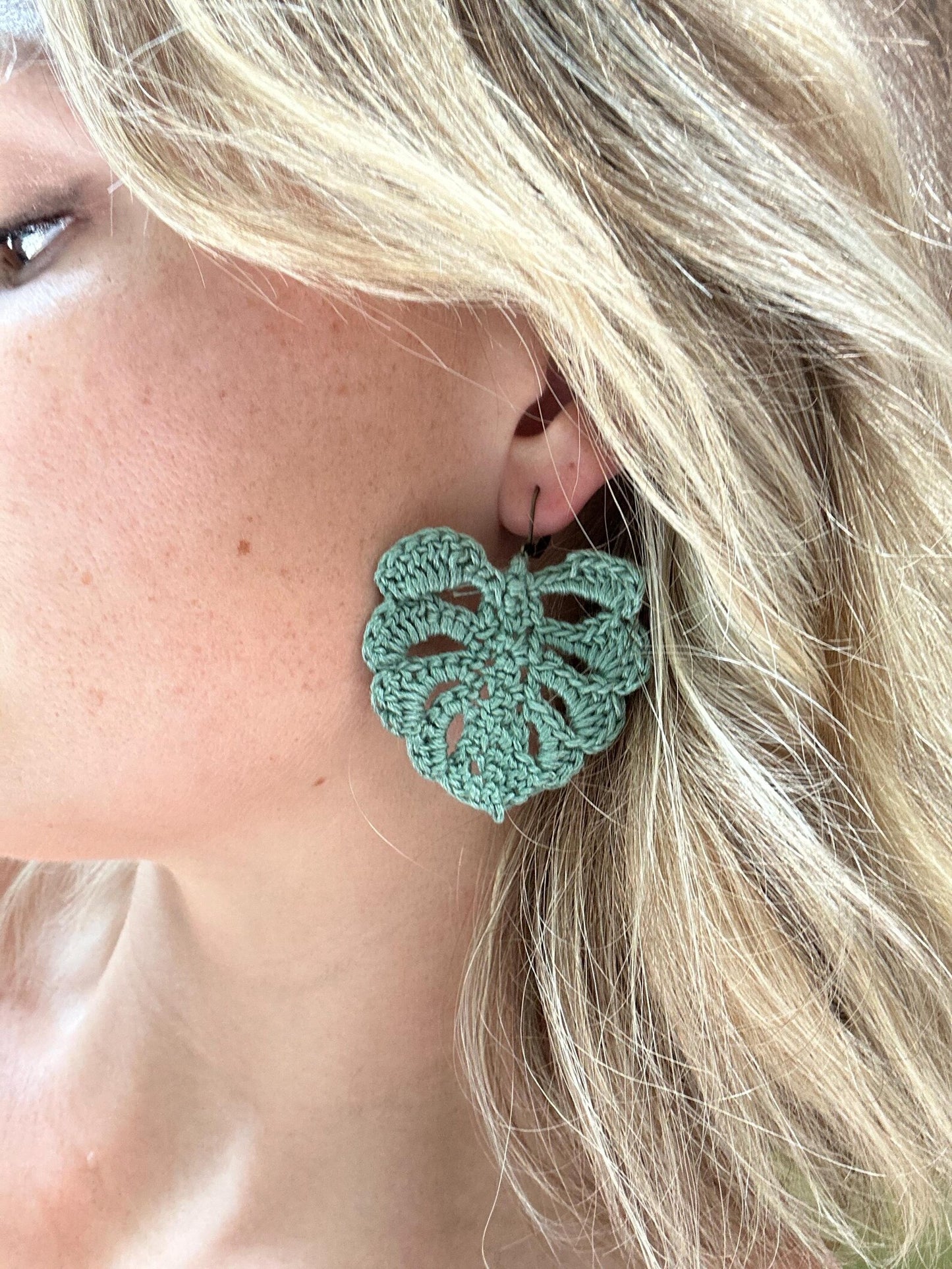 Monstera Leaf Hand Crocheted Earrings